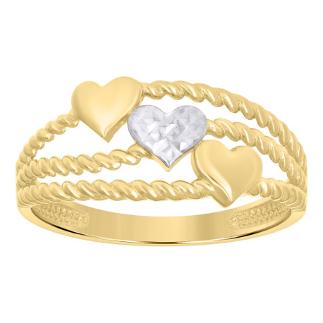 Lady's Two-Tone 10 Karat Triple Heart Ring Length 8.2