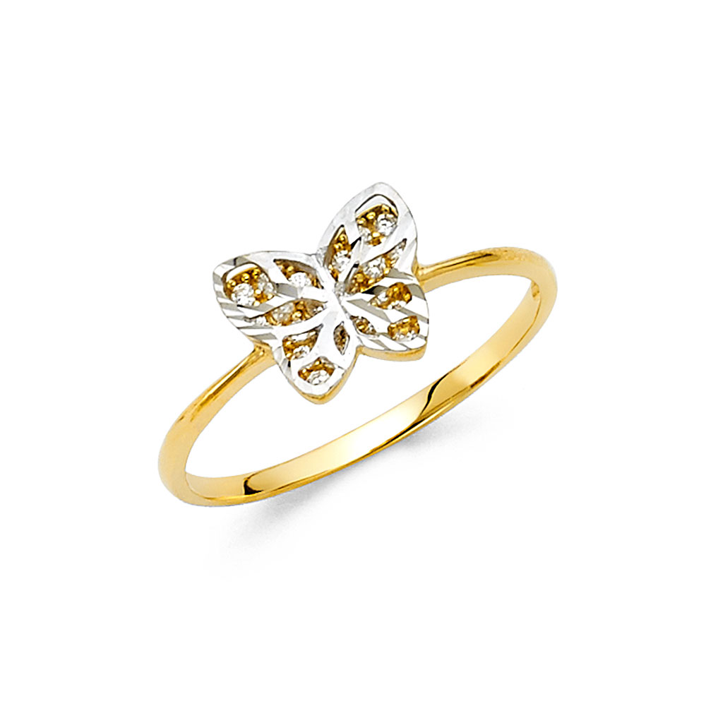 Lady's Yellow 14 Karat Cz Butterfly Ring