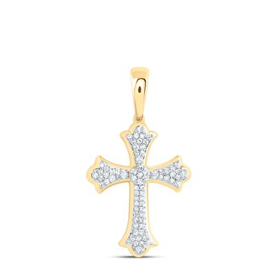 Yellow 10 Karat cross Pendant = 0.333tw Round Diamonds LengthMM: 34.7