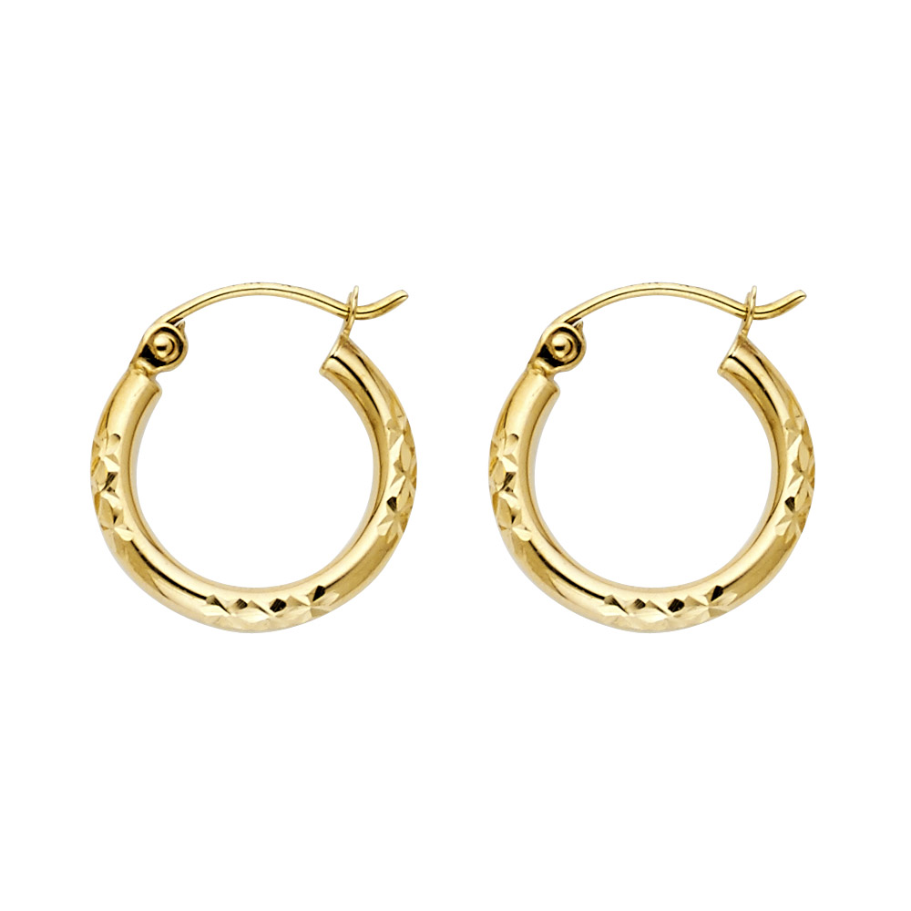 Lady's Yellow 14 Karat Hoop Earrings Length 15 Finish: Diamond Cut