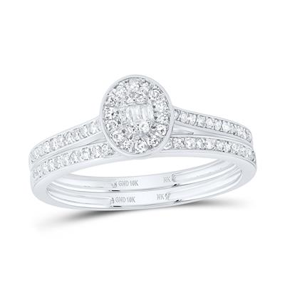Lady's White 10 Karat Oval Wedding Set = 0.333tw Various Shapes Diamon