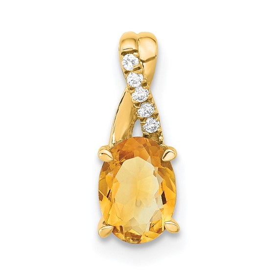 Lady's Yellow 14 Karat Pendant one 0.73ct Oval Citrine
5=0.03tw Round