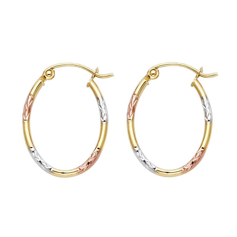 Lady's Three-Tone 14 Karat Round Tube Oval Hoops Length 19
Finish: Di