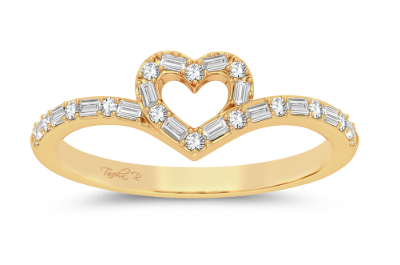 Lady's Yellow 10 Karat heart Fashion Ring Size 7 0.17tw Various Shapes Diamonds