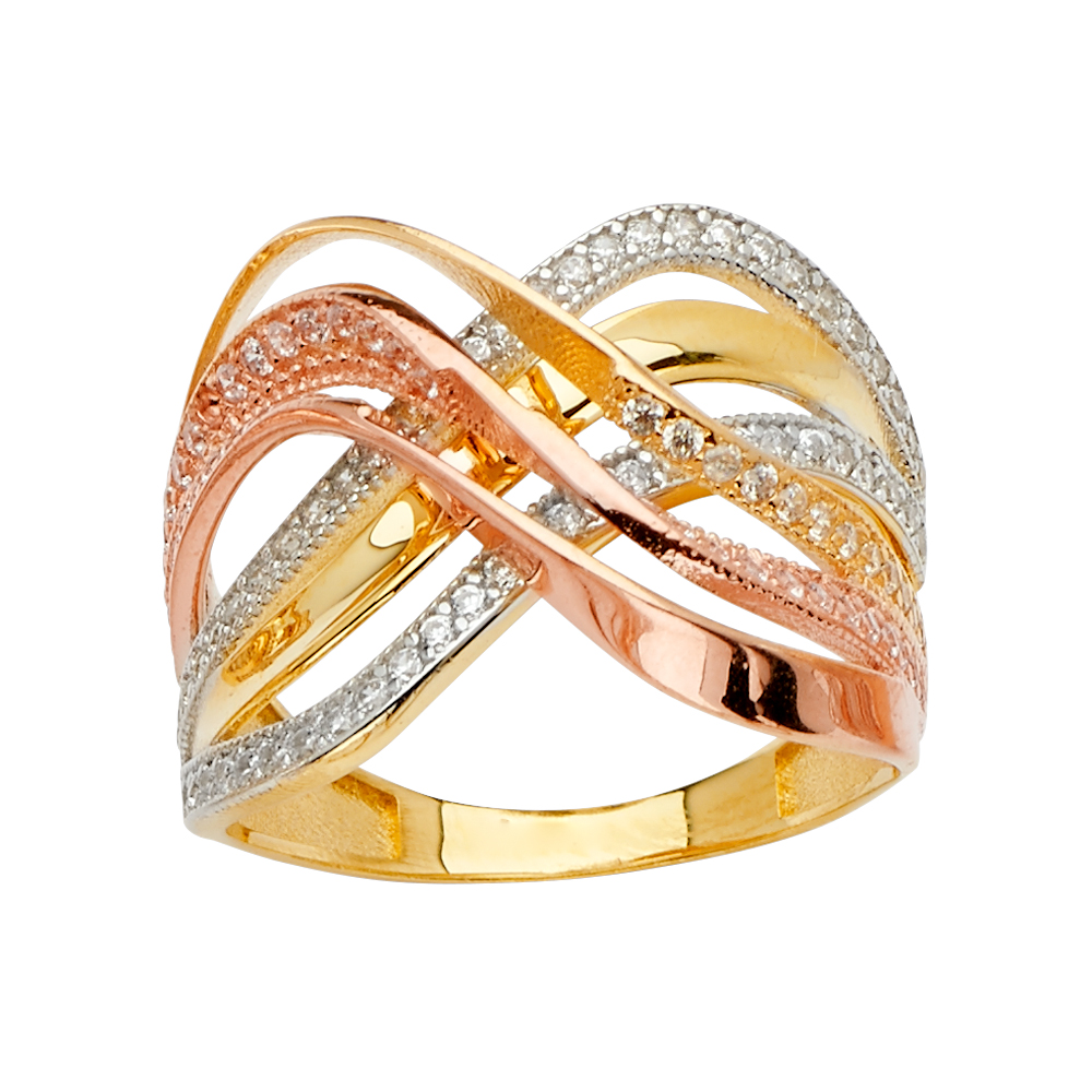 Lady's Three-Tone 14 Karat Multi line cz Fashion Ring Gender: Ladies