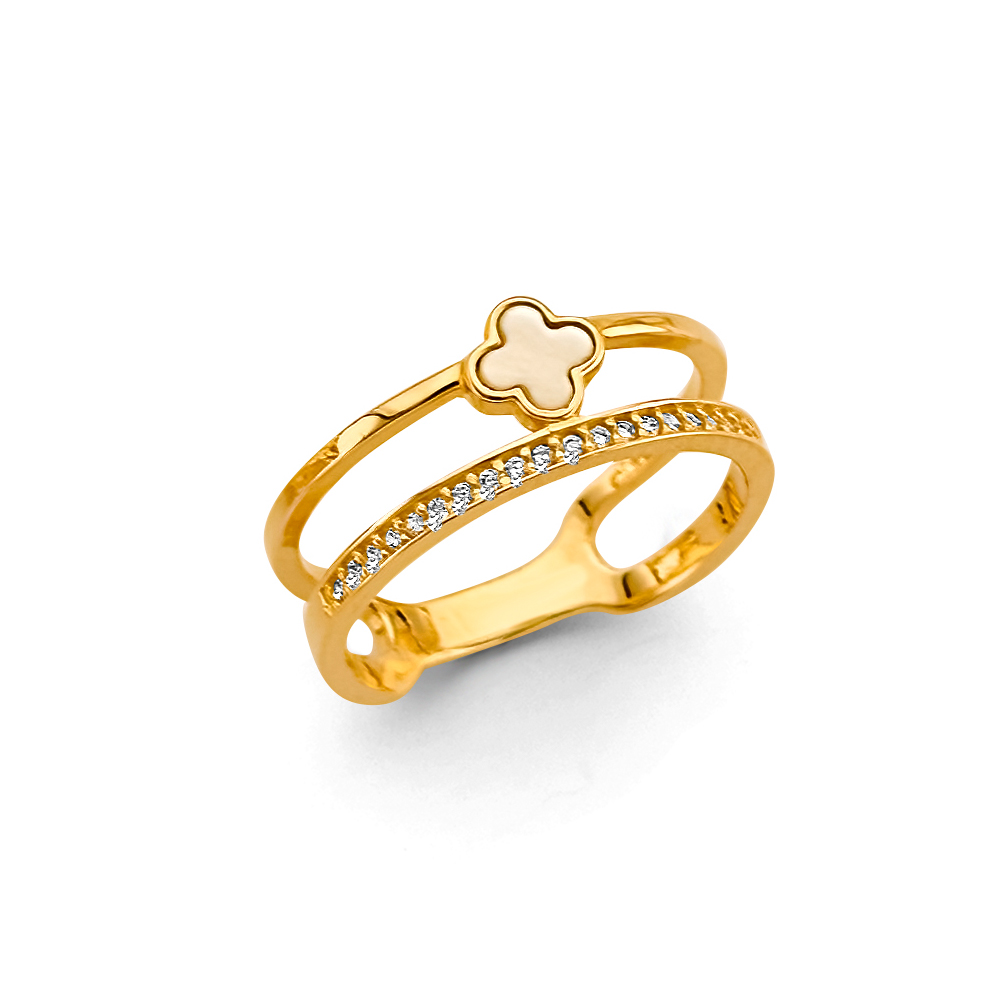 14 Karat Yellow Fancy Line Clover Ring