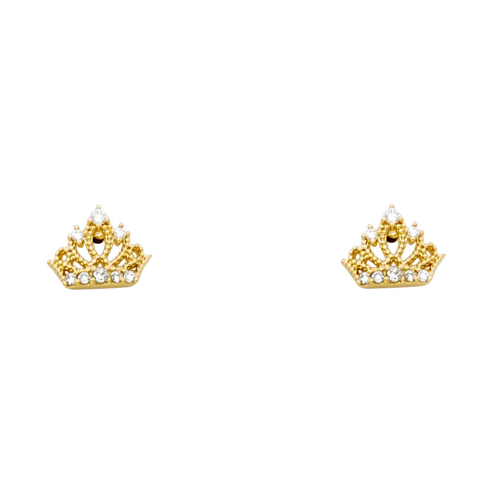 Lady's Yellow 14 Karat Crown cz w/screw back Stud Earrings Length: 7