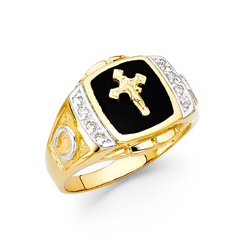 Gent's 14 Karat Fashion Cross and cubic zirconia Ring Size 10 Color: Y