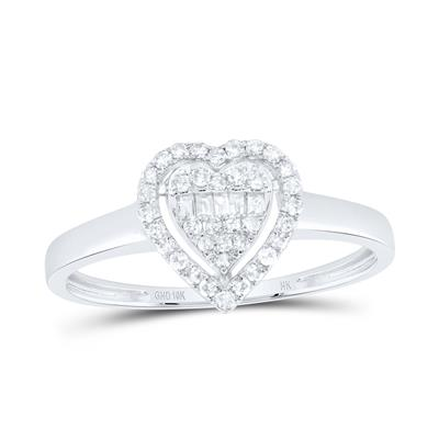 Lady's White 10 Karat Heart Fashion Ring 0.20tw Various Shapes Diamond