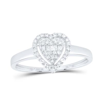 Lady's White 10 Karat Heart Fashion Ring 0.20tw Various Shapes Diamonds 
Finish: Polished