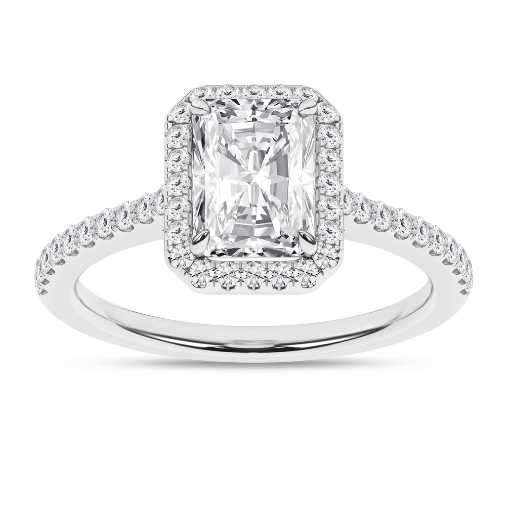 Lady's White 14 Karat Engagement Ring one = 2.05ct Radiant F VS1 Lab Grown Diamond
40 = 0.25tw Round E/F VS1 Lab Grown Diamonds Style: Halo
Finish: polished
Gender: Ladies
