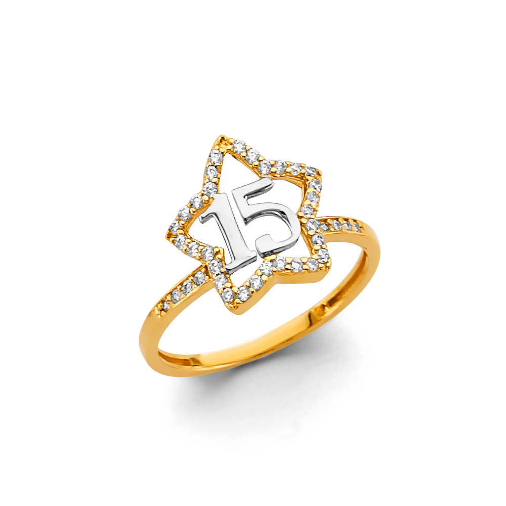 Lady's Two-Tone 14 Karat 15 anos Cz star Ring Style: Fashion
Gender: