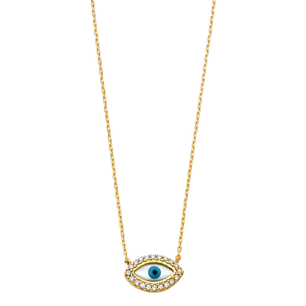 Yellow 14 Karat CZ Evil eye necklace Chain Length: 18"