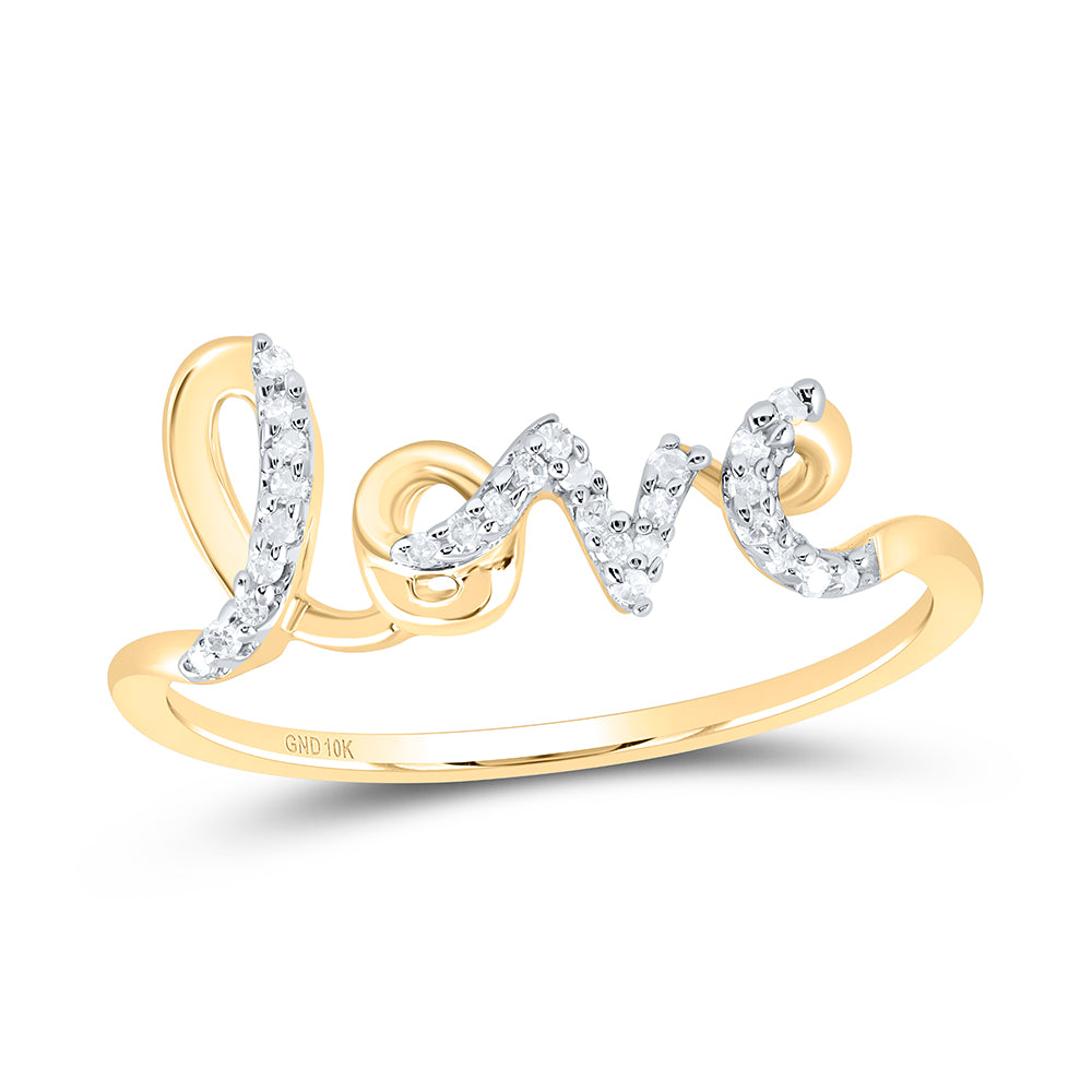 Lady's 10 Karat Fashion Ring love Size 7 0.08tw Round Diamonds Color: Yellow
Finish: High polish