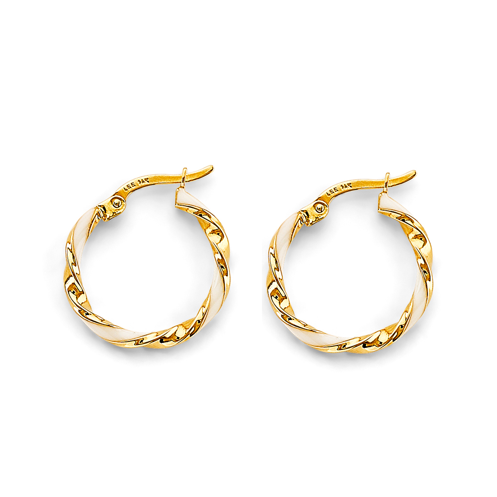 Lady's Yellow 14 Karat Enamel Twisted Hoop Earrings
Finish: Polished