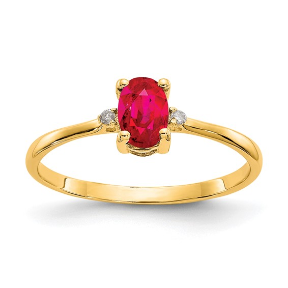 Lady's Yellow 14 Karat Fashion Ring Length 6.12 one = 0.63ct Oval Ruby