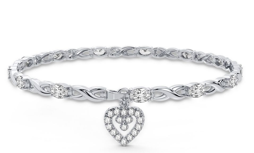 White 10 Karat Infinity/Heart Bracelet Length 7 = 0.11tw Round Diamond