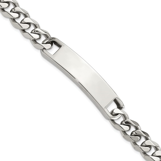 Stainless Steel Polished Curb Link ID Bracelet Length: 8.5" 10mm