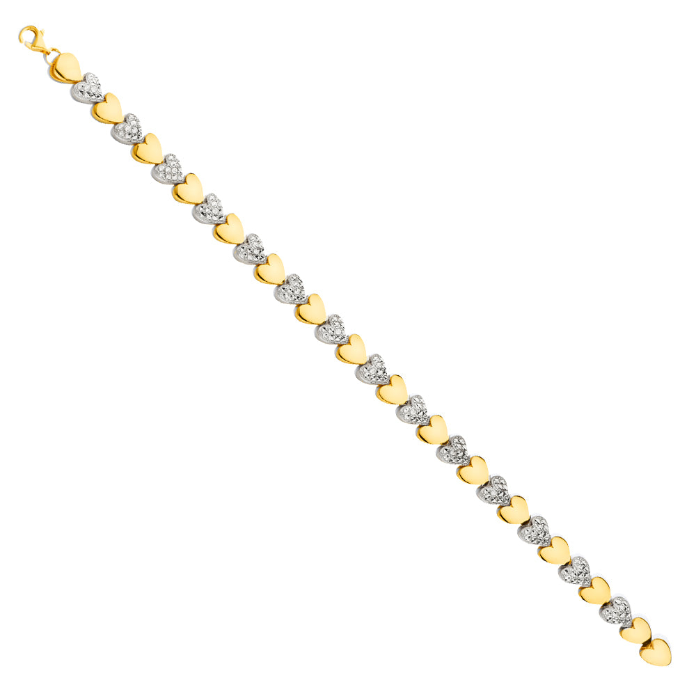Two-Tone 14 Karat Heart Diamond Cut Bracelet Length: 7.5"
Gender: ladies