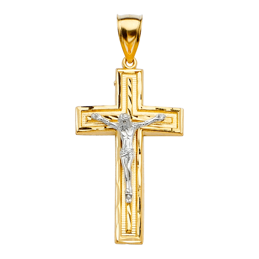 14 Karat Two-Tone Crucifix Cross Pendant 55x26mm