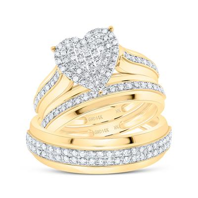 Lady's Yellow 14 Karat Wedding Set = 0.50tw Round Diamonds Style: Heart
Finish: Polished
Wedding: Trio