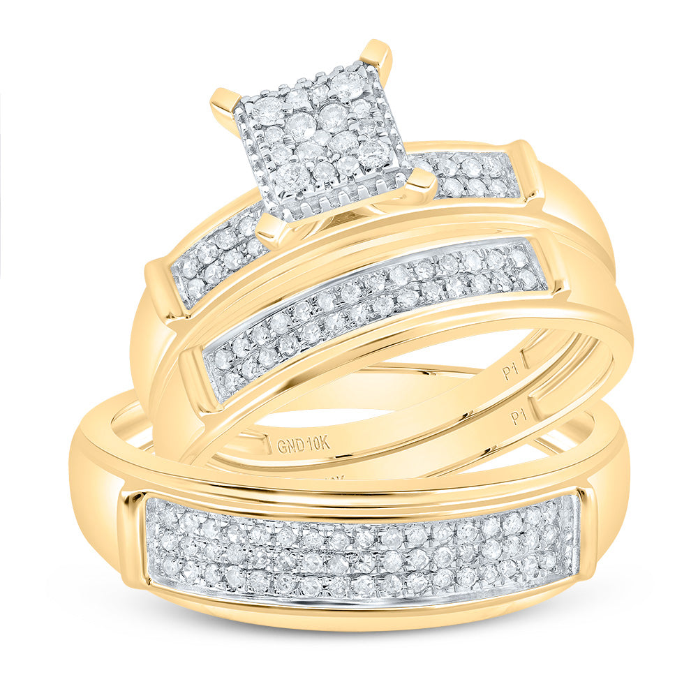 Lady's Yellow 10 Karat Wedding Set = 0.375tw Round Diamonds Finish: Po