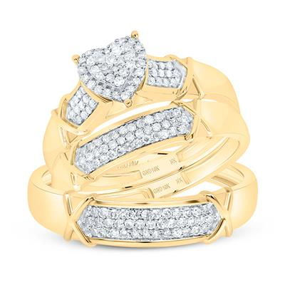 Lady's Yellow 10 Karat Heart Wedding Set = 0.375tw Round Diamonds Fini