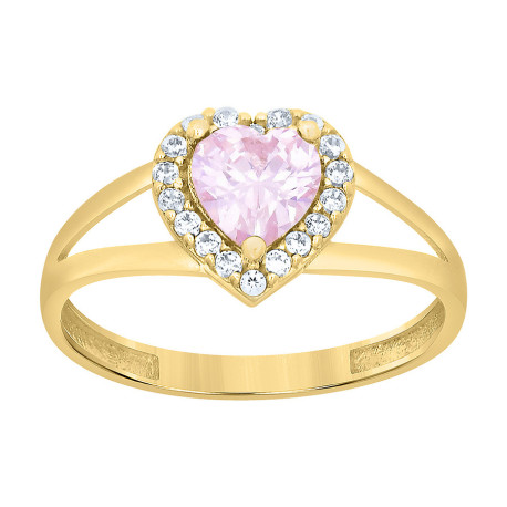 Lady's Yellow 10 Karat Heart white and pink czFashion Ring Length 9.7