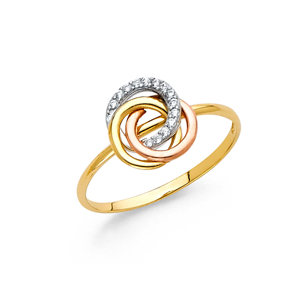 Lady's Three-Tone 14 Karat CZ 3 Circle Ring Length 10 Style: Fashion