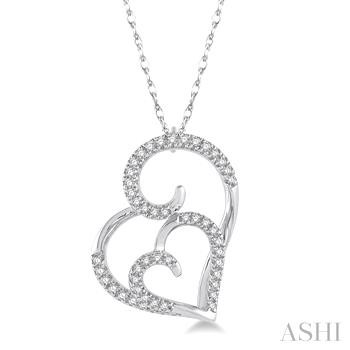 Lady's White 10 Karat Double Heart Shape Necklace 49=0.16tw Round I/J