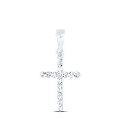 White 10 Karat cross Pendant = 0.10tw Round Diamonds LengthMM: 13.8
