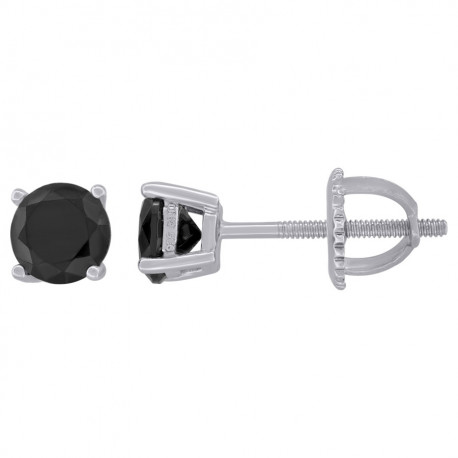Ladies Sterling Silver Black Cubic Zirconia Round Studs Earrings