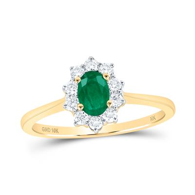 Lady's Yellow 10 Karat Fashion Ring 0.25tw Round Diamonds
one 6x4 Oval Emerald Natural Finish: Polished