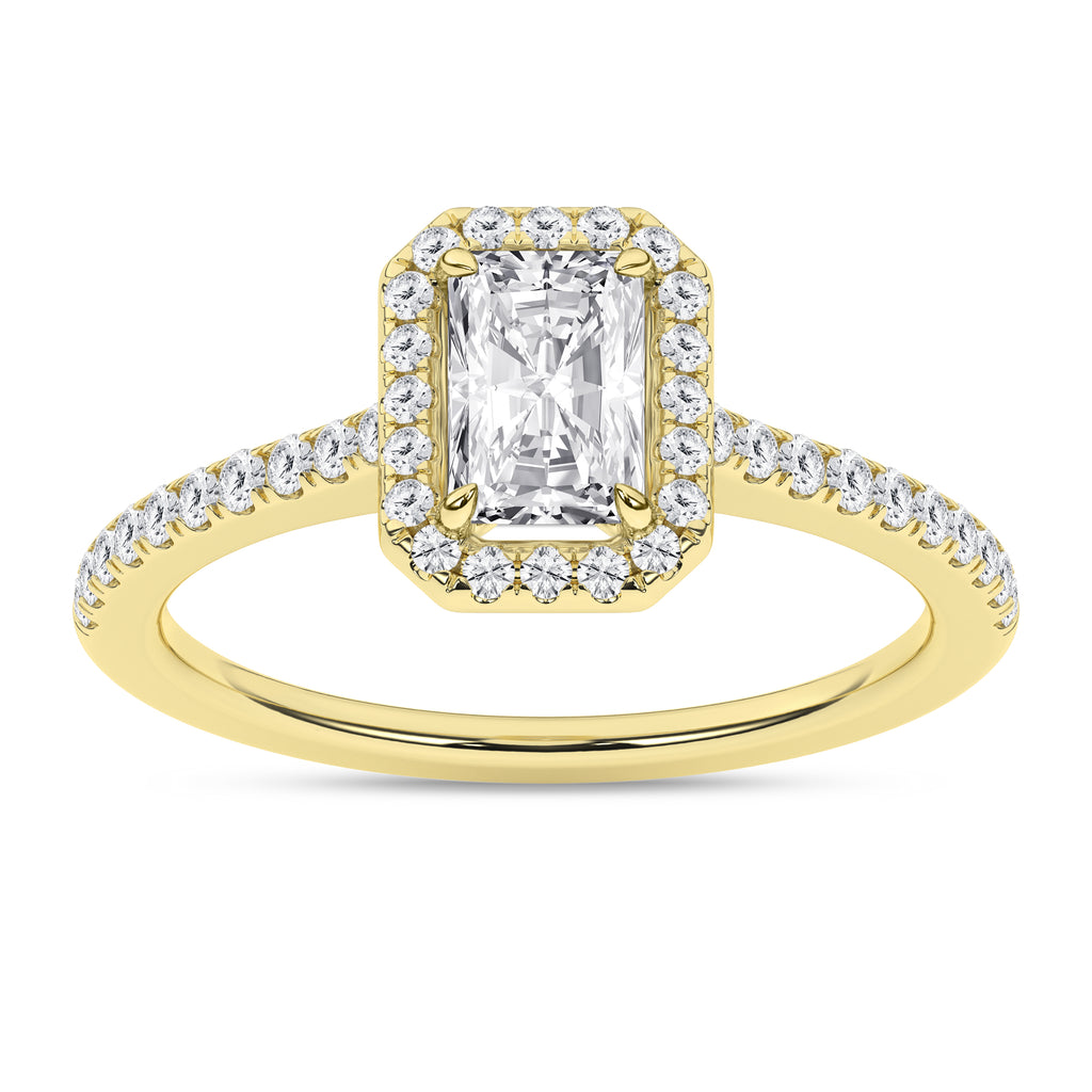 Lady's Yellow 14 Karat Engagement Ring one 0.79ct Radiant F VS2 Lab Grown Diamond
40 0.24tw Round E/F VS2 Lab Grown Diamonds Style: Halo
Finish: polished
Gender: Ladies