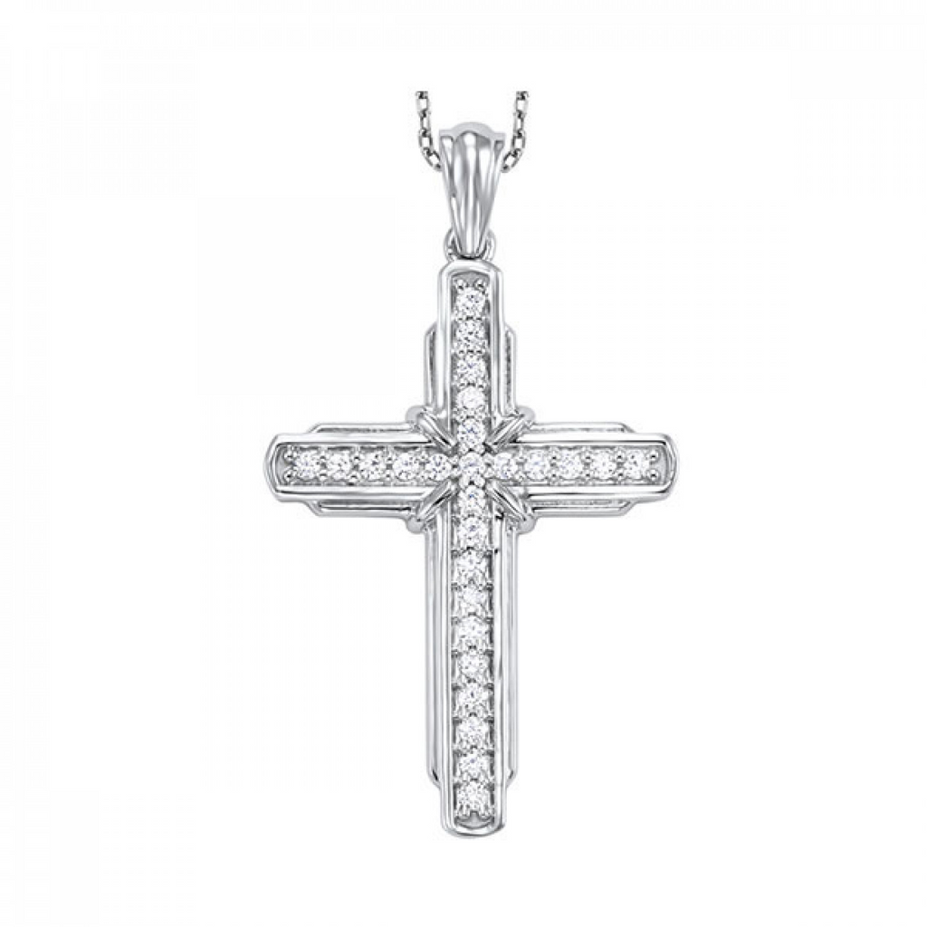 14K W/Gd 1/4 Ctw 26 Diam Cross And 18" Necklace