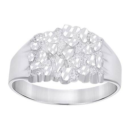 Gent's White Silver Nugget Ring