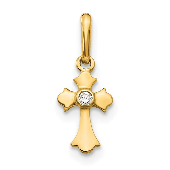 Yellow 14 Karat CZ cross children Pendant Length: 15