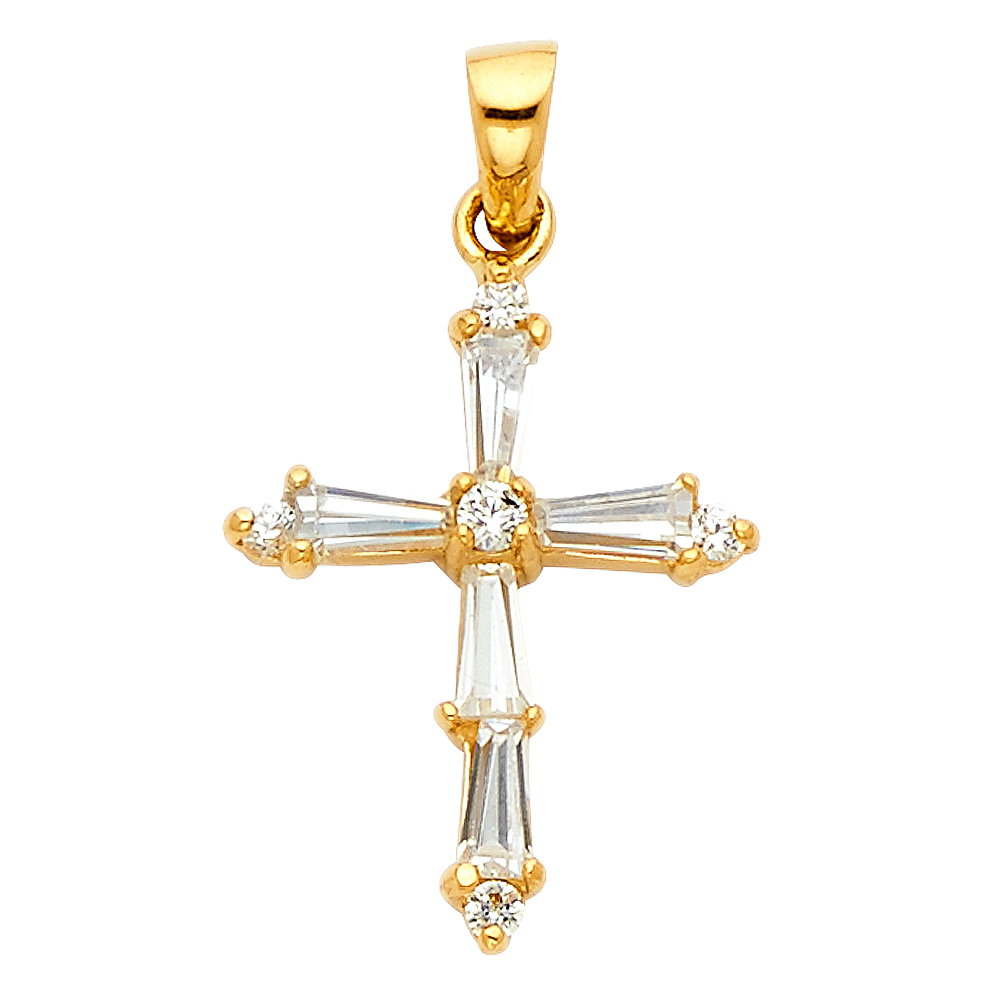 Yellow 14 Karat Cross cz Charm Length: 25
Gender: Ladies