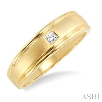 Yellow 14 Karat Men's Diamond Wedding Band Size 10 one 0.07ct Princess Diamond Finish: Satin matte