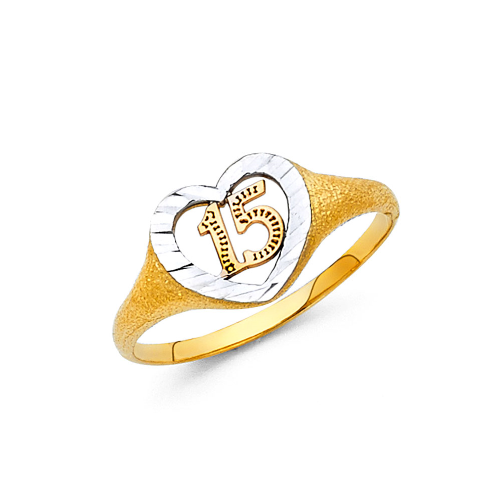 Lady's Three-Tone 14 Karat 15  Ring Style: Heart
Gender: Ladies