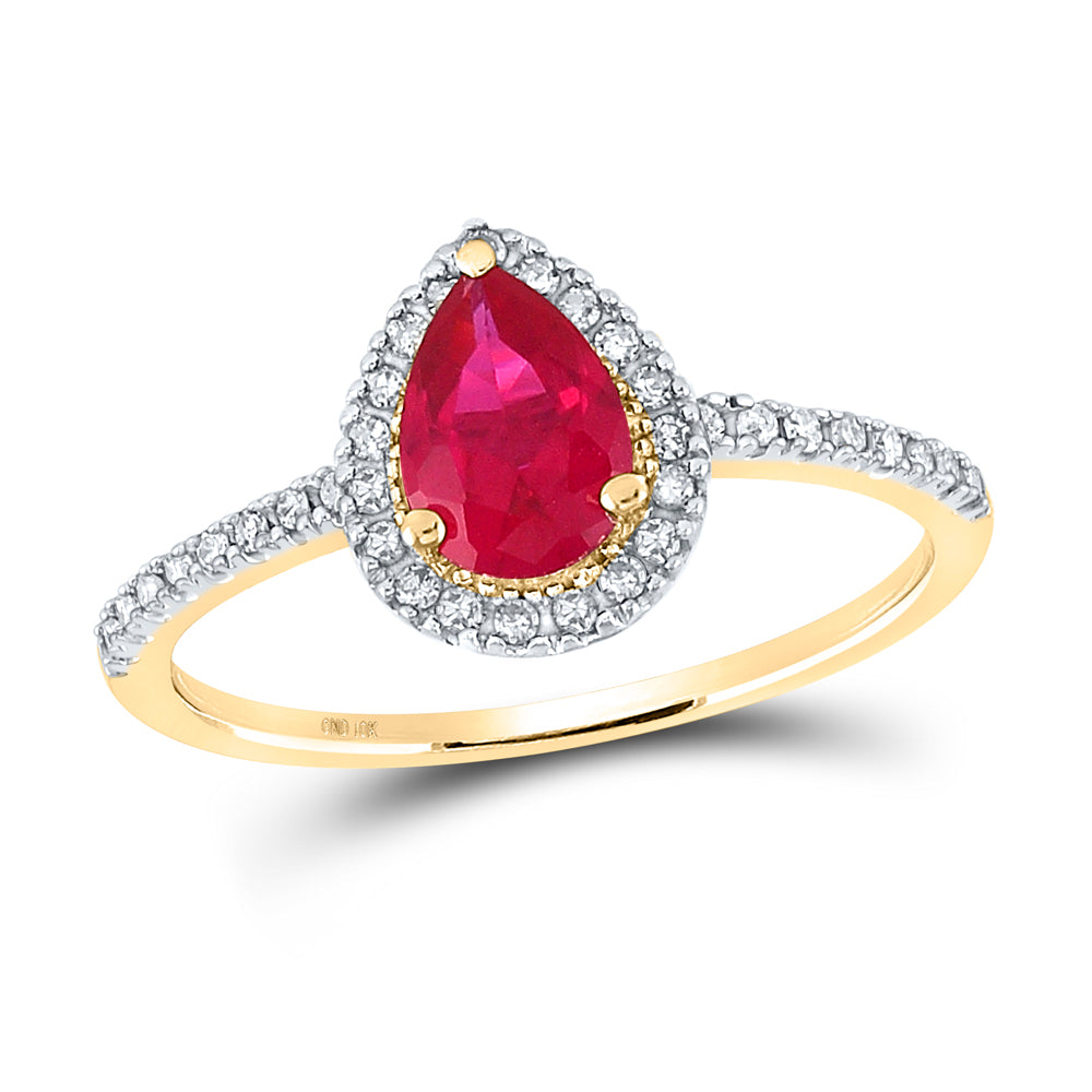 Lady's 10 Karat Fashion Ring Size 7 one 0.17ct Pear Created Ruby
Roun