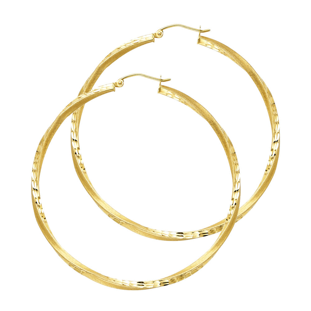 Lady's Yellow 14 Karat Diamond Cut Medium Hoop2.6mmx55mm Earrings