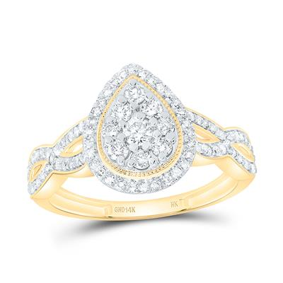 Lady's Yellow 14 Karat Engagement Pear Ring = 0.50tw Round Diamonds Finish: polished