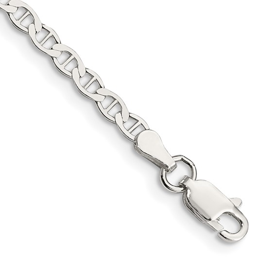 White Sterling Silver flat Anchor Bracelet Length: 8" 3.1mm