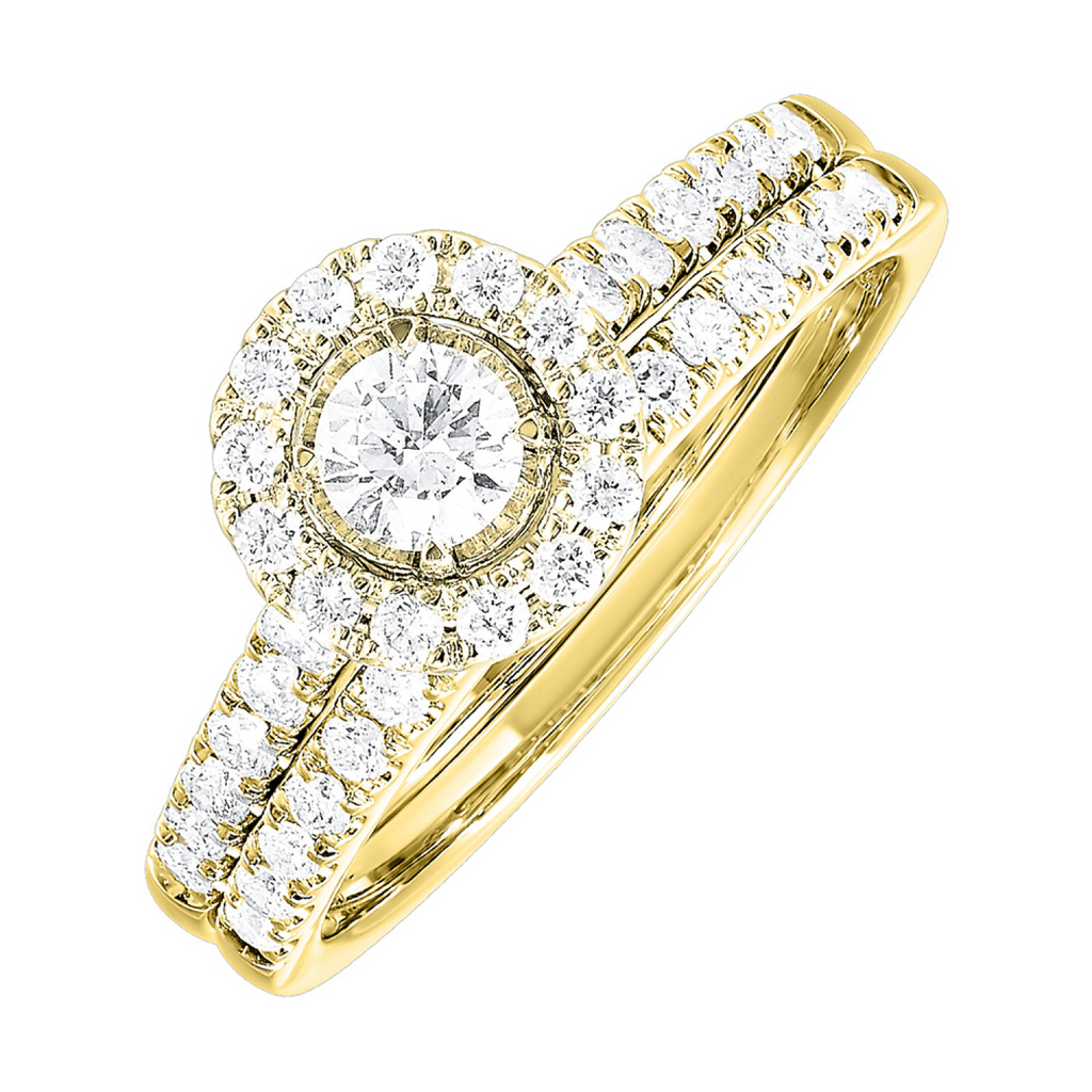 14K Y/Gd 3/4 Ctw 1/5 Ctr Round Bridal Set