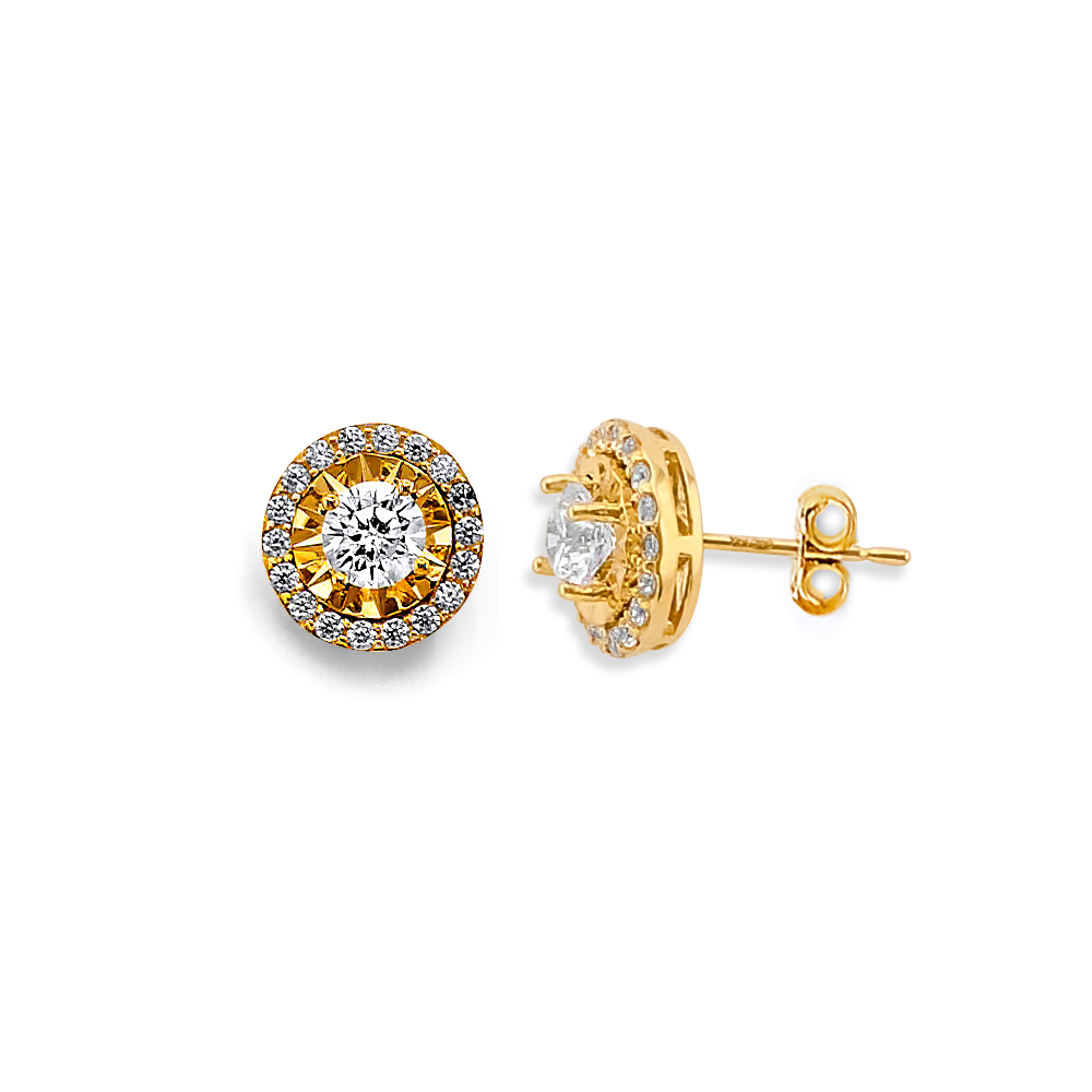 Lady's Yellow 14 Karat Cz Earrings Length 8 Finish: Polished