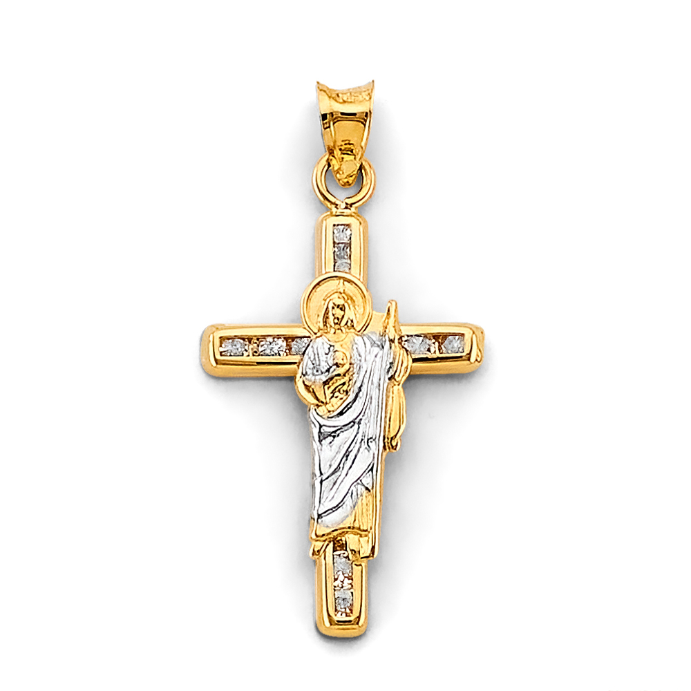 14k 2t cz cross st. jude thaddeus pendant