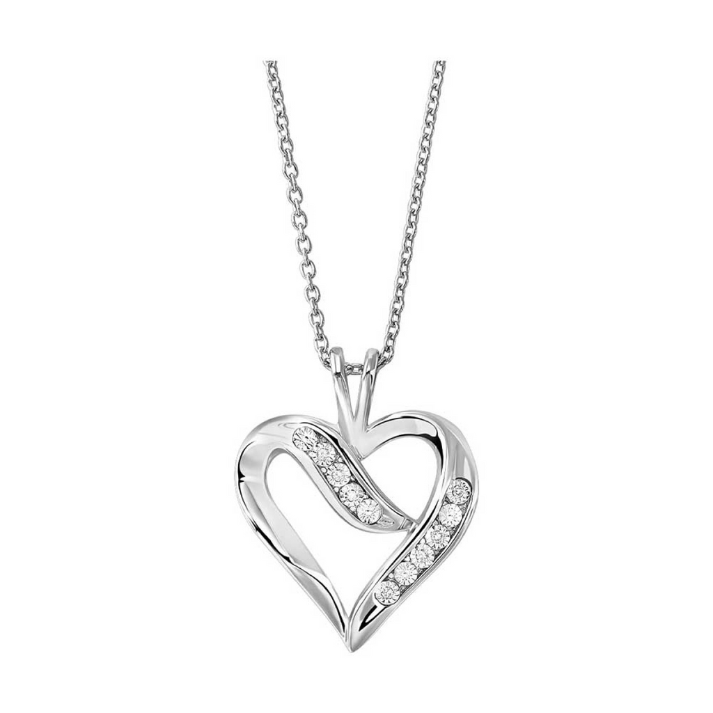 Sterling Silver Necklaces Heart Length 18 0.02tw Round Diamonds