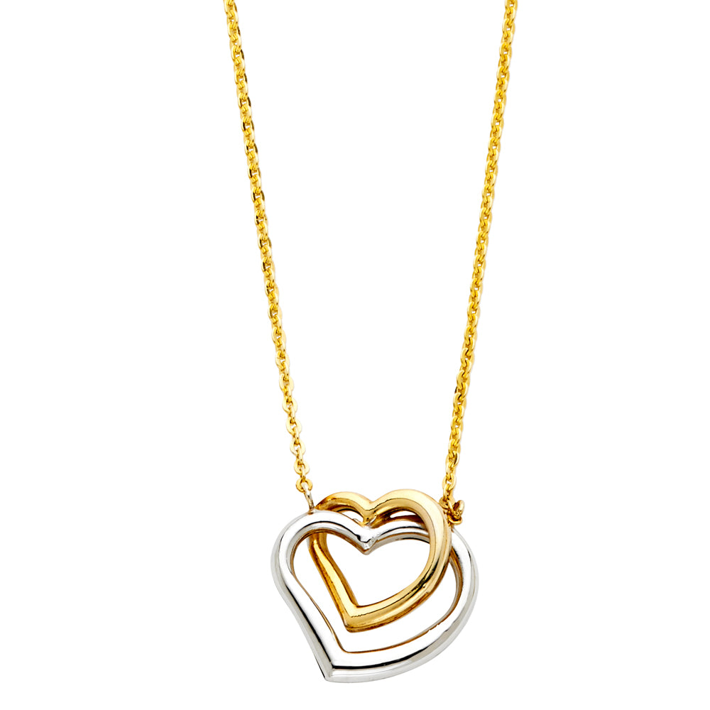 Two-Tone 14 Karat Double heart necklace Length: 18"