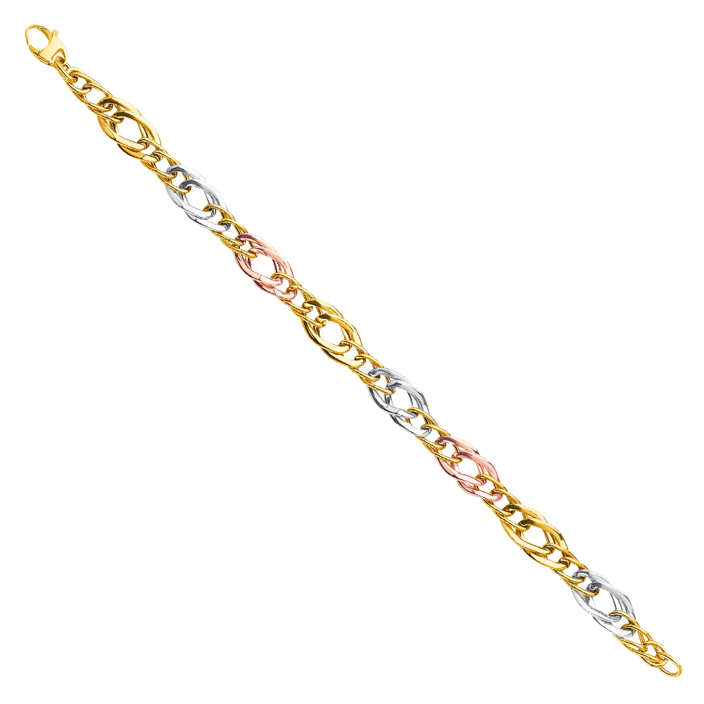 Lady's 14 Karat Fancy Hollow Bracelet
Color: Three-tone
Length: 7.5"
